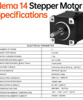 Front view of black NEMA 14 bipolar stepper motor, 2-phase, 1.8° step, 35×44 mm, 24 mm shaft, 1 m cable.