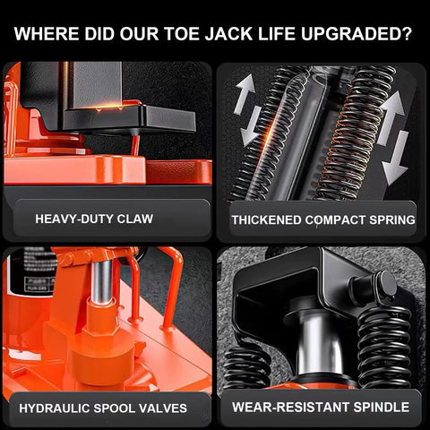 Heavy Duty Workhorse Hydraulic Toe Jack Lift With Five Ton Top Load And Two Point Five Ton Toe Load structural upgrades