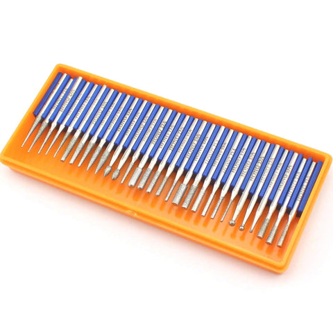 Diamond Grinding Head Set For Carving Burrs Rotary Bits With One Eighth Inch Shank 30 Pack Pro Grade Diamond Tool Bits in tray