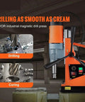 Powerful Portable Magnetic Drill Press With 2-Inch Boring Diameter, Electric Mag Drill, Variable Speed 0-500 RPM, lightweight and versatile for metalworking.