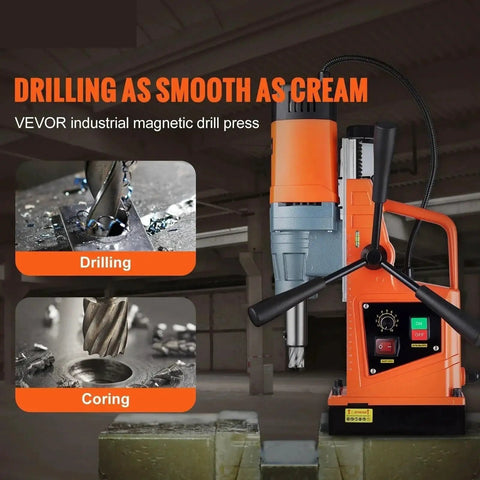 Powerful Portable Magnetic Drill Press With 2-Inch Boring Diameter, Electric Mag Drill, Variable Speed 0-500 RPM, lightweight and versatile for metalworking.