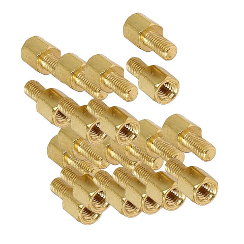 Heavy Duty M3 Brass Motherboard Standoffs Male To Female Thread Hex Spacer Screws pack of 20 showing gold hex spacers.