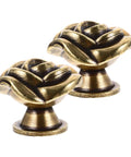Two Pack Vintage Rose Flower Cabinet Knobs For Kitchen Cabinets And Furniture Decorative Drawer Pull Handles For Dresser Cupboards Wardrobes Easy Open And Close, gold finish, zinc alloy, front view.