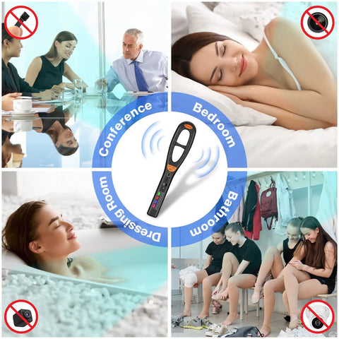 Handheld Hidden Camera And GPS Tracker Detector With Anti Spy RF Scanner for diverse settings like conference, bedroom, bathroom.