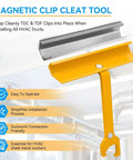 Duct Cleat Tool for HVAC Ductwork with 6 Inch Magnetic Clip System, shown with TDC and TDF clips, ideal for tight space installations.