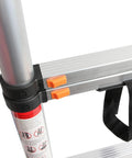 Close-up of 8.5ft Aluminum Telescoping Ladder For Home And Outdoor Use, Extension Folding Multipurpose Ladder Supports 330 Lb.