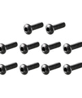 M2.5 X 8MM Button Head Hex Socket Cap Screw Bolts 100 Piece Set showing ten screws with slick black coating and hex drive.