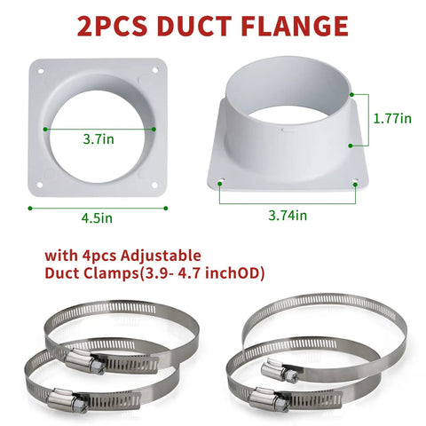4 Inch Duct Connector With Adjustable Clamps Durable Plastic Vent Hose Connector For Heating And Cooling HVAC System And Dryer Vent Easy Install Leak Proof Design Two Pack
