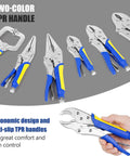 Heavy-Duty Locking Pliers Set With Curved Jaw Vise Grips And Needle Nose Pliers, Includes 5, 7, And 10 Inch Curved Jaws Plus 6-1/2 And 9-1/2 Inch Needle Nose, And A 6 Inch C Clamp For Woodworking, Metalworking And Welding, Tough Carbon Steel.