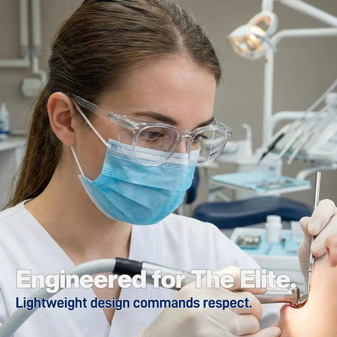 Anti Fog Safety Glasses For Healthcare Workers, Stylish Goggles With Clear Lenses And Comfortable Fit worn by dentist