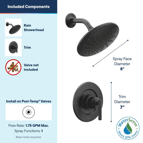 Kick Up Your Shower Routine With This Smooth Flowing Eight Inch Rainshower Trim Kit Using Posi Temp Pressure Balancing Technology In Dope Matte Black Finish Needs Separate Valve For Easy Bathroom Glow Up