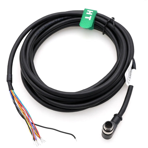 M12 A-Coded 12 Pin Male 90 Degree To Flying Leads GPIO Power Cable, 3m, coiled with multi-colored wires exposed, RFID reader use