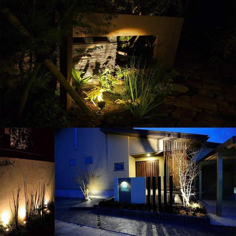 Heavy Duty 18W LED Landscape Light Set, 120V AC Warm White Waterproof Spotlight illuminating garden and patio areas