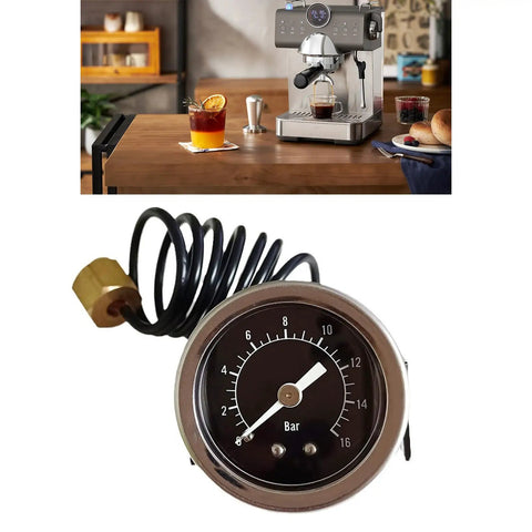 16 Bar Espresso Pressure Gauge For Home Baristas And Small Cafes Pro Grade Metal Espresso Pressure Meter Tool For Precision Coffee Brewing Boss Level Durable Gauge For Espresso Machines And Maker Components on coiled cable