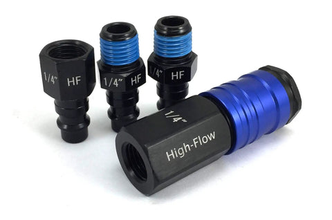 Four Piece High Flow Aluminum Female Coupling Connector Kit With Quick Connect Push To Connect System Delivers Twice The Air Flow