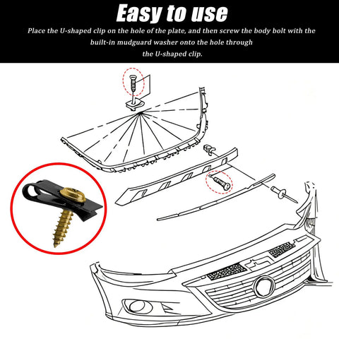 U-shaped clip and screw for automotive use, demonstrating installation on a car panel. Shop Grade Automotive Screw And U Nut Clip Assortment Kit For Car Dash Door Panel Repair Heavy Duty Rust Resistant Fasteners In Ten Essential Sizes Built Like A Tank For Street Rods And Custom Rides.