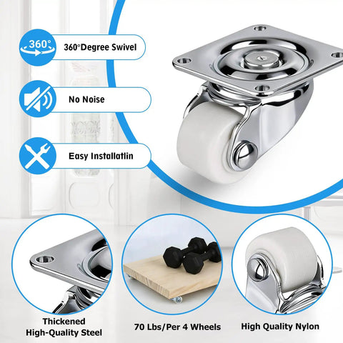 No Sweat Install Smooth As Butter 0.6 Inch Mini Caster Wheels For Furniture Low Profile self adhesive caster showcasing 360-degree swivel.