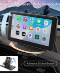 Wireless CarPlay And Android Auto Car Stereo with 7 inch HD touchscreen installed on dashboard, showing multi-rotation bracket.