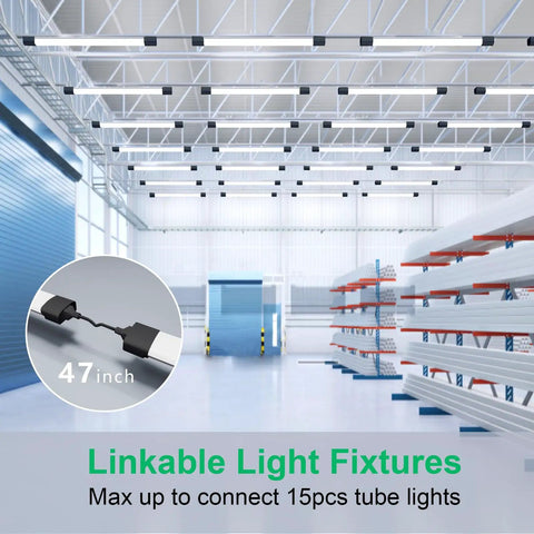 Straight Up Super Bright Plug In Led Tube Lights Four Foot Two Pack Linkable Ceiling Fixture Five Thousand Kelvin Crisp Cool White Finish Drop Dead Easy Setup For Garage Workspace Closet And Home Shop