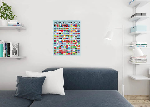 World Flags Poster For Classrooms Durable Laminated Dry Erase Wall Art 24x36 Inches Geography Reference Chart on wall