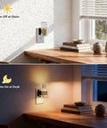 Straight Up Easy Dusk To Dawn Plug In Night Light With Smooth Slide Dimmer And Auto Sensor Zero Stress Setup For Hallway Bedroom Energy Saving Led Wall Lamp Top Shelf Two Pack, in use at dusk and dawn.