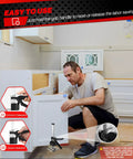 Man using 2 Pack Labor Saving Arm Jacks Beefy 220 LB Heavy Duty Furniture Lifters With 6.5 Inch Adjustable Height for cabinets.