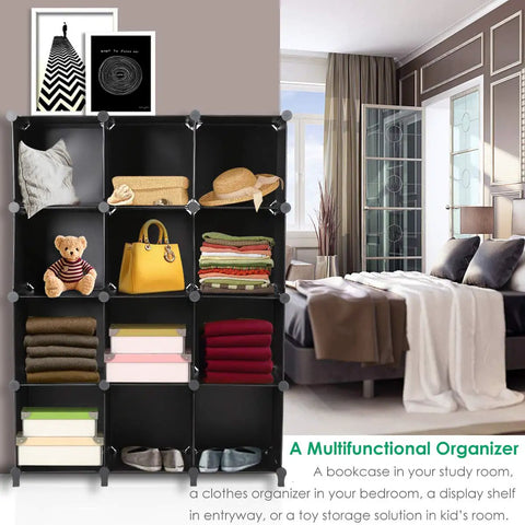 12 Cube Storage Organizer Shelf System Built To Tackle Messes In Style For Bedroom Living Room And Office Dope Durable Plastic Cubes DIY Bookcase Shelves Great For Books Toys Clothes Decor Black Finish