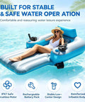 Rechargeable Dual Motor Electric Pool Lounger Inflatable Water Float with woman relaxing in pool.