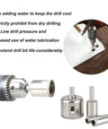 Diamond Drill Bit Set For Ceramic Glass Tile Stone Porcelain 6 To 14 mm 5 Piece Kit With Coated Grit, close-up view