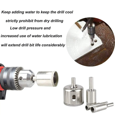 Diamond Drill Bit Set For Ceramic Glass Tile Stone Porcelain 6 To 14 mm 5 Piece Kit With Coated Grit, close-up view