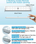 Wireless Under Cabinet Lights With 48 LED Motion Sensor And Remote Control, side view and size details, USB rechargeable.