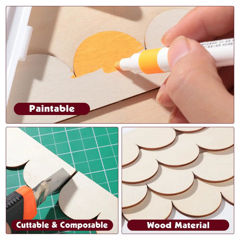 Person painting unfinished scalloped wood trim strips for DIY projects, showcasing 18 Pack Scalloped Wood Trim Strips Unfinished Plywood Craft Moldings For Home Decor Diy Projects Painting Wall Accent Solid Build Smooth As Butter For Weekend Warriors.