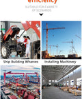 Collage of work efficiency in shipbuilding, machinery installation, construction, and luggage hoisting settings
