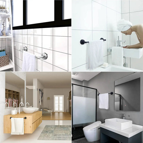 Matte Black Suction Cup Towel Bar 17 Inch For Bathroom And Kitchen, No Drill Wall Mounted Stainless Steel Towel Holder in various settings