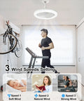 Screw In Ceiling Fan Light With Remote, Dimmable Led Bulb And Wireless Mini Breeze Maker illuminating a workout area with three wind speed settings.