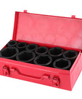 Big Grip 3/4 Inch Drive Metric Deep Impact Socket Set With CrMo Steel Heavy Duty Tool Kit For Car Auto Repair And Garage Use Includes 10 Pieces Ranging 6 To 50mm 6 Point Design Made Tough For Real Hardcore Jobs. red metal case with 10 black deep impact sockets