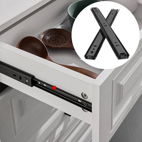 Heavy Duty Drawer Slides And Table Extension Rails, Two-Section Stretching, Thick Cold-Rolled Steel, Ultra Strong 50kg Per Pair, Quiet Cushioned Rails With Rubber Pads And Ball Bearings, Rust-Resistant, Durable Build on open kitchen drawer