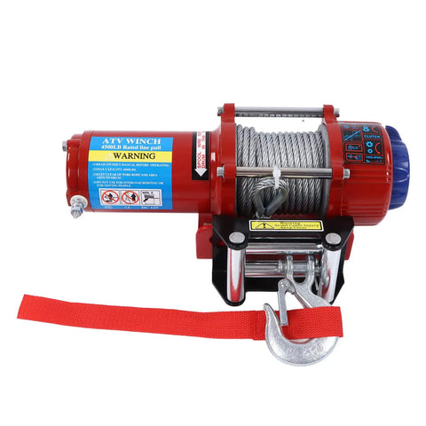 Heavy Duty 4500lb Electric Winch Kit For Trucks And Trailers With Easy Install Planetary Gear Design showcasing steel cable and hook.