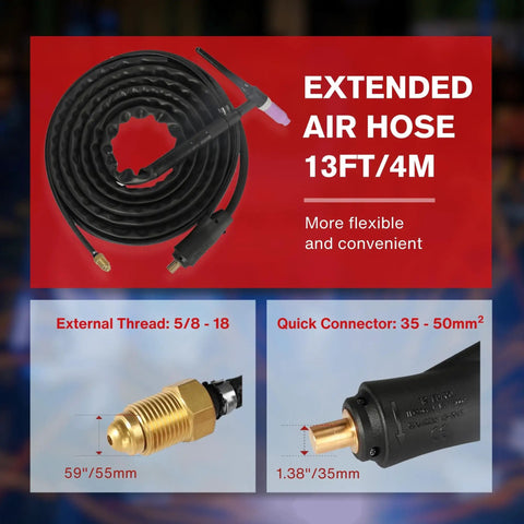 Lift TIG Torch For MIG225 And MIG225SP Welders, WP-17V Welding Gun With Dinse 35-50mm Quick Connector and 5/8-18 Argon Connector