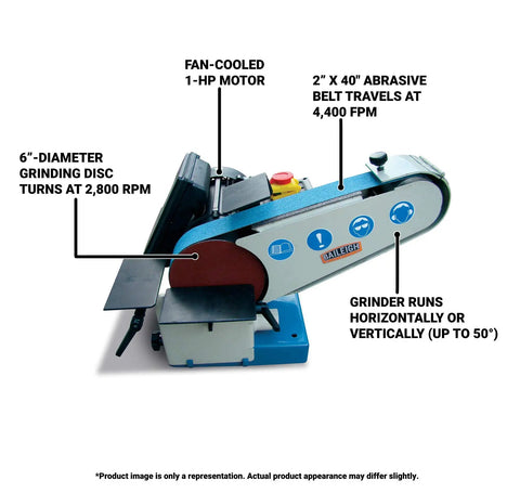 Heavy Duty Benchtop Belt And Disc Grinder Featuring A Badass 2 X 40 Inch Sanding Belt And 6 Inch Grinding Wheel with fan-cooled motor