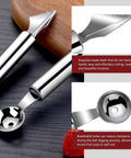 Four-piece stainless steel kitchen tool set including vegetable peeler, crinkle cutter, spiral slicer, and scoop.