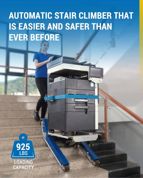 Heavy Duty Electric Stair Climbing Hand Truck With Dual Motors And Smart Load Balancing Board handles 925 pounds on stairs.