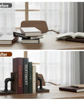 Legit Industrial Bookends Featuring Charred Pine And Genuine Metal Pipe Fittings And Badass 2 Piece Set for stacked books on desk.