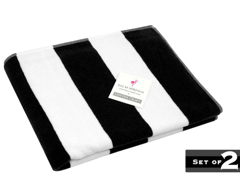 Folded Two Pack Pool Lounge Chair Covers With Cabana Stripe Design Soft 100 Percent Ringspun Terry Cotton Oversized 32 Inch Wide By 82 Inch Long With A 7 Inch Pocket Black Beach Spa Chair Cover Set