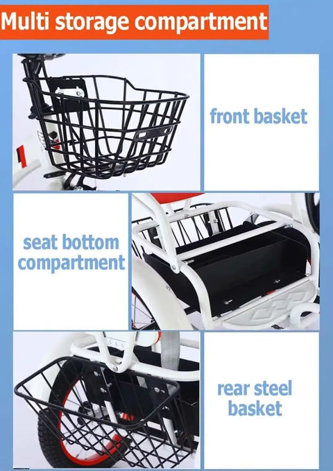 Outdoor Kids Pedal Tricycle For Ages 3 To 10 Three Wheel Trike With Chain Drive multi storage baskets and compartments