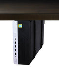Adjustable Under Desk PC Mount And Wall Mount Bracket For Small Form Factor Computers, holding black mini PC under desk.