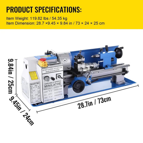 550W Mini Metal Lathe 7X14 Inch Benchtop Precision Gearhead With Variable Speed Motor Digital Readout for woodworking specifications
