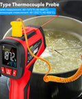 Digital Infrared Thermometer Gun With Probe For Non Contact Temperature Readings, Fast Laser Temp Gun For Cookin And Grillin On The Grill, Pizza Oven, Griddle And Meat, Adjustable Emissivity 0.1 To 1.0, 12:1 Distance To Spot, -40 To 1472 Fahrenheit with K-type probe measuring boiling pot