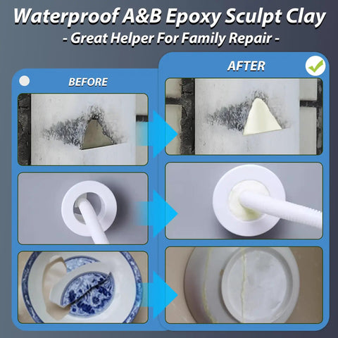 Image showing before and after repair using 2 Lb Epoxy Putty Sculpt Clay For Modeling And Repair, 2 Part A And B Self-Hardening Clay.