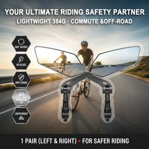 Two Pack Bike Mirrors for Handlebars With Real Glass Flat Lens and Sturdy Aluminum Clamp in cycling environment